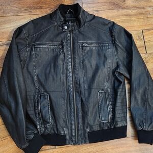 Murano Wax Faux Leather Bomber Jacket , Size L